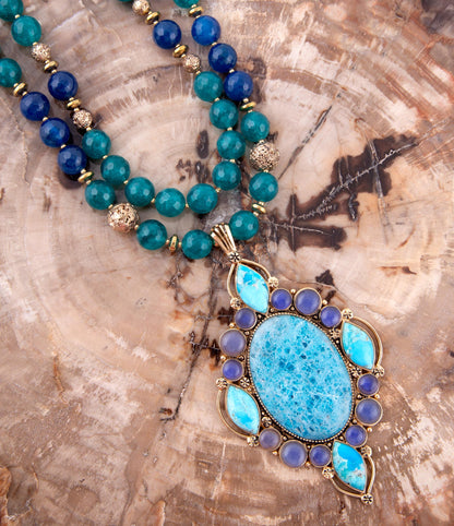 Argo Blue Apatite and Golden Bronze Pendant Necklace Barse Jewelry