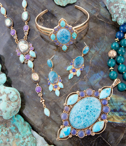 Argo Blue Apatite and Golden Bronze Pendant Necklace Barse Jewelry