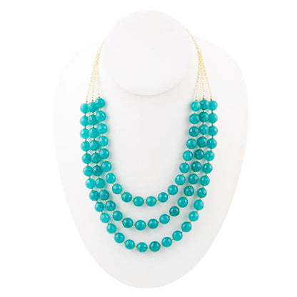 Argo Blue Teal Jade Triple Strand Golden Necklace Barse Jewelry