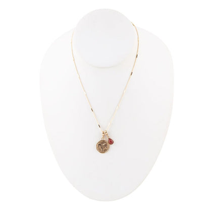 Aries - Zodiac Red Carnelian Golden Charm Necklace Barse Jewelry