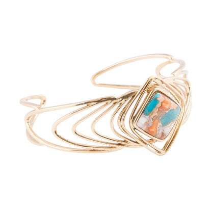 Arrows Blue Turquoise and Orange Spiny Oyster Matrix Golden Cuff Bracelet Barse Jewelry