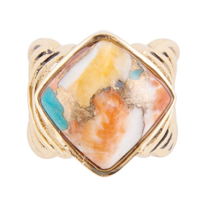 Arrows Blue Turquoise and Orange Spiny Oyster Matrix Golden Ring Barse Jewelry