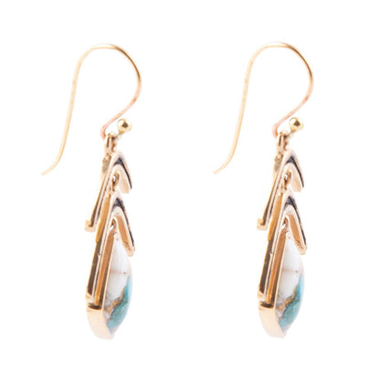 Arrows Blue Turquoise and Spiny Oyster Matrix Golden Drop Earrings Barse Jewelry