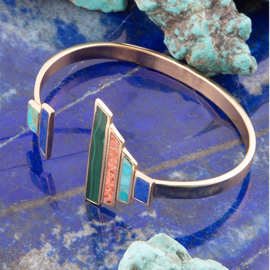 Art Deco Colorful Golden Statement Cuff Barse Jewelry