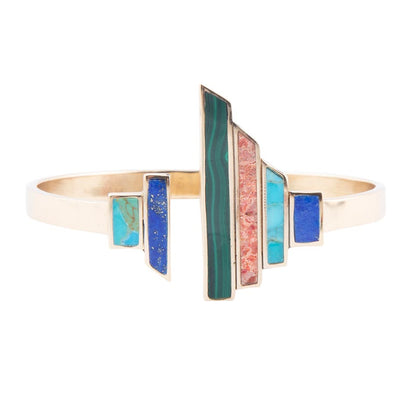 Art Deco Colorful Golden Statement Cuff Barse Jewelry
