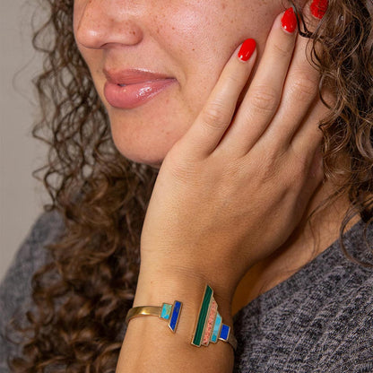 Art Deco Colorful Golden Statement Cuff Barse Jewelry