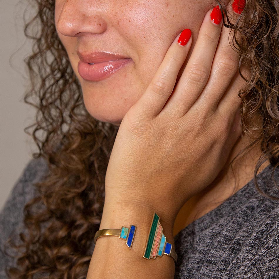 Art Deco Colorful Golden Statement Cuff Barse Jewelry