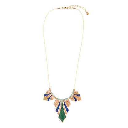 Art Deco Colorful Inlaid Golden Statement Necklace Barse Jewelry