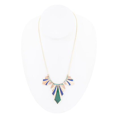 Art Deco Colorful Inlaid Golden Statement Necklace Barse Jewelry