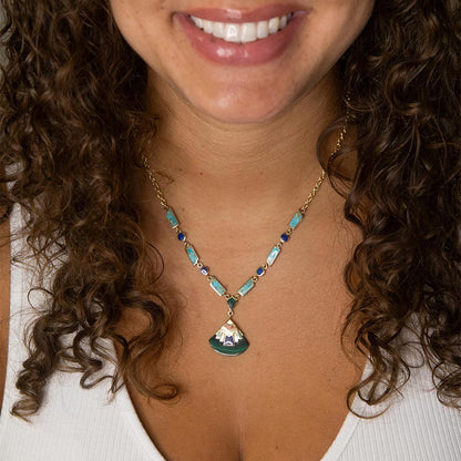 Art Deco Colorful Inlay Golden Necklace Barse Jewelry