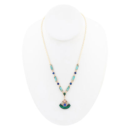 Art Deco Colorful Inlay Golden Necklace Barse Jewelry