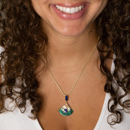 Art Deco Colorful Inlay Golden Pendant Necklace Barse Jewelry