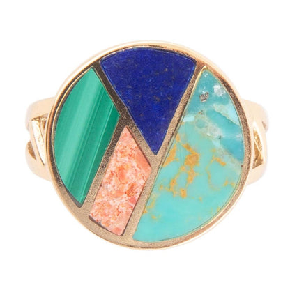 Art Deco Colorful Inlay Golden Ring Barse Jewelry