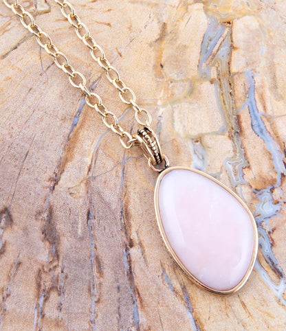 Aruba Pink Opal Golden Pendant Necklace Barse Jewelry