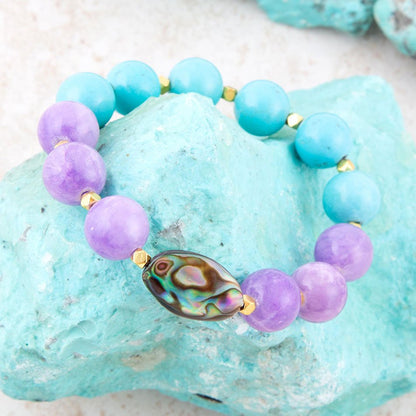 Aruba Blue and Purple Jade Chunky Stretch Bracelet Barse Jewelry