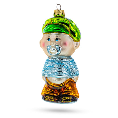 Toddler Boy With Pacifier Glass Christmas Ornament BestPysanky