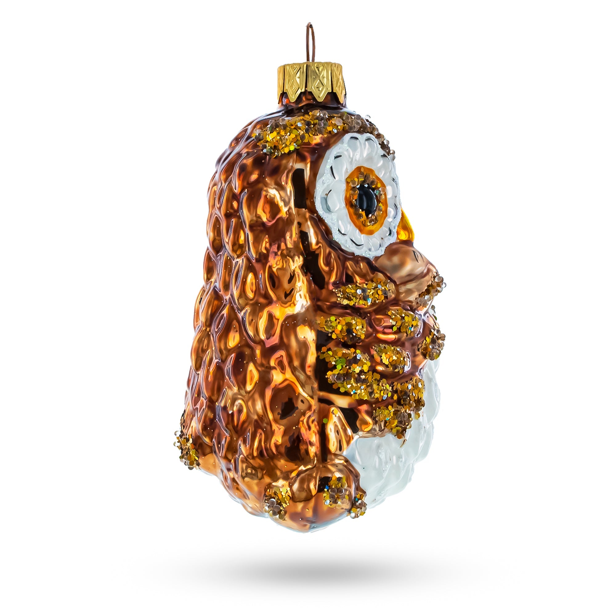 Wise Owl Playing Harmonica Glass Christmas Ornament