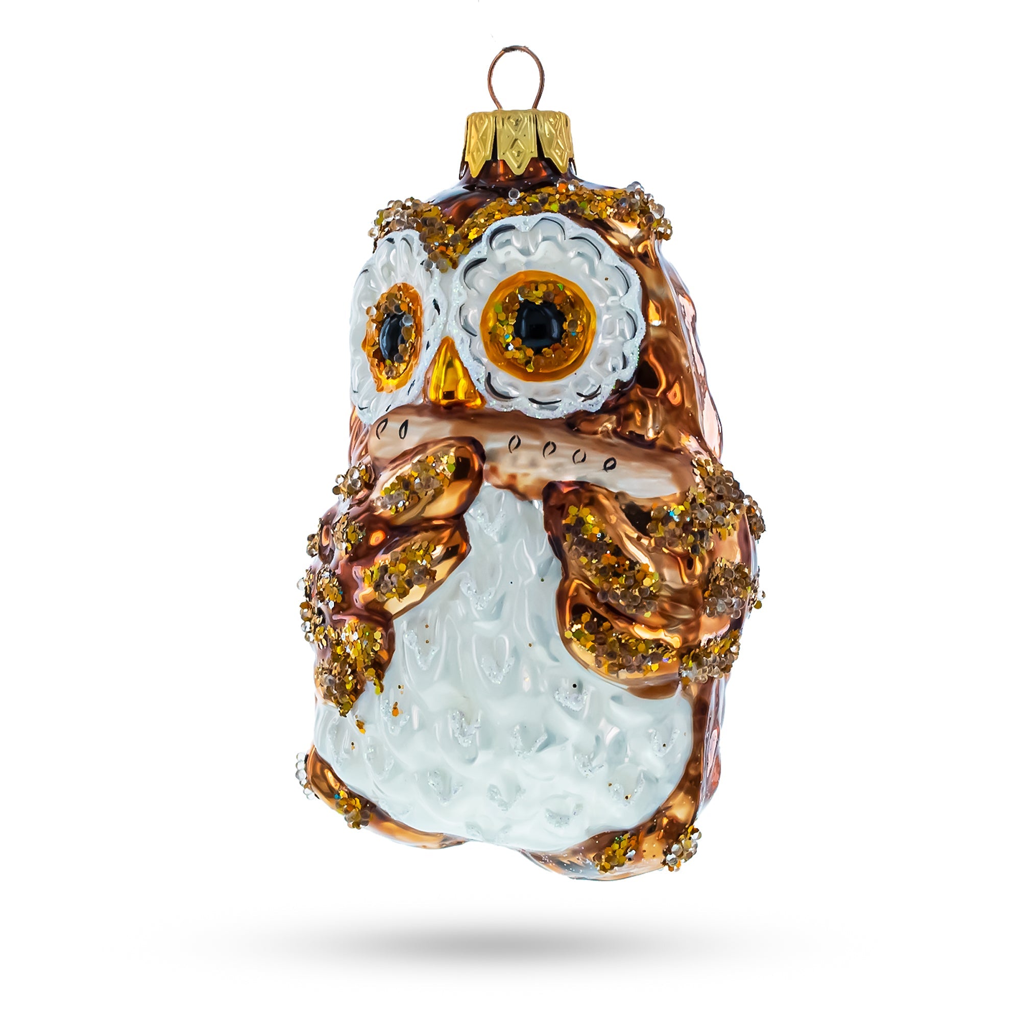 Wise Owl Playing Harmonica Glass Christmas Ornament