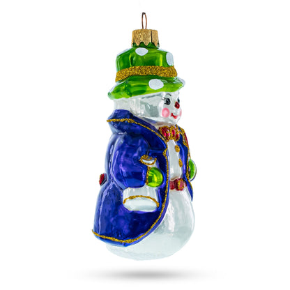 Snowman with Red Bow Tie Glass Christmas Ornament