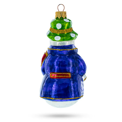 Snowman with Red Bow Tie Glass Christmas Ornament