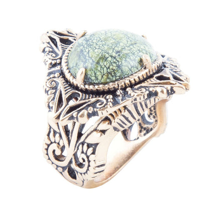 Aspen Green Serpentine Golden Statement Ring Barse Jewelry