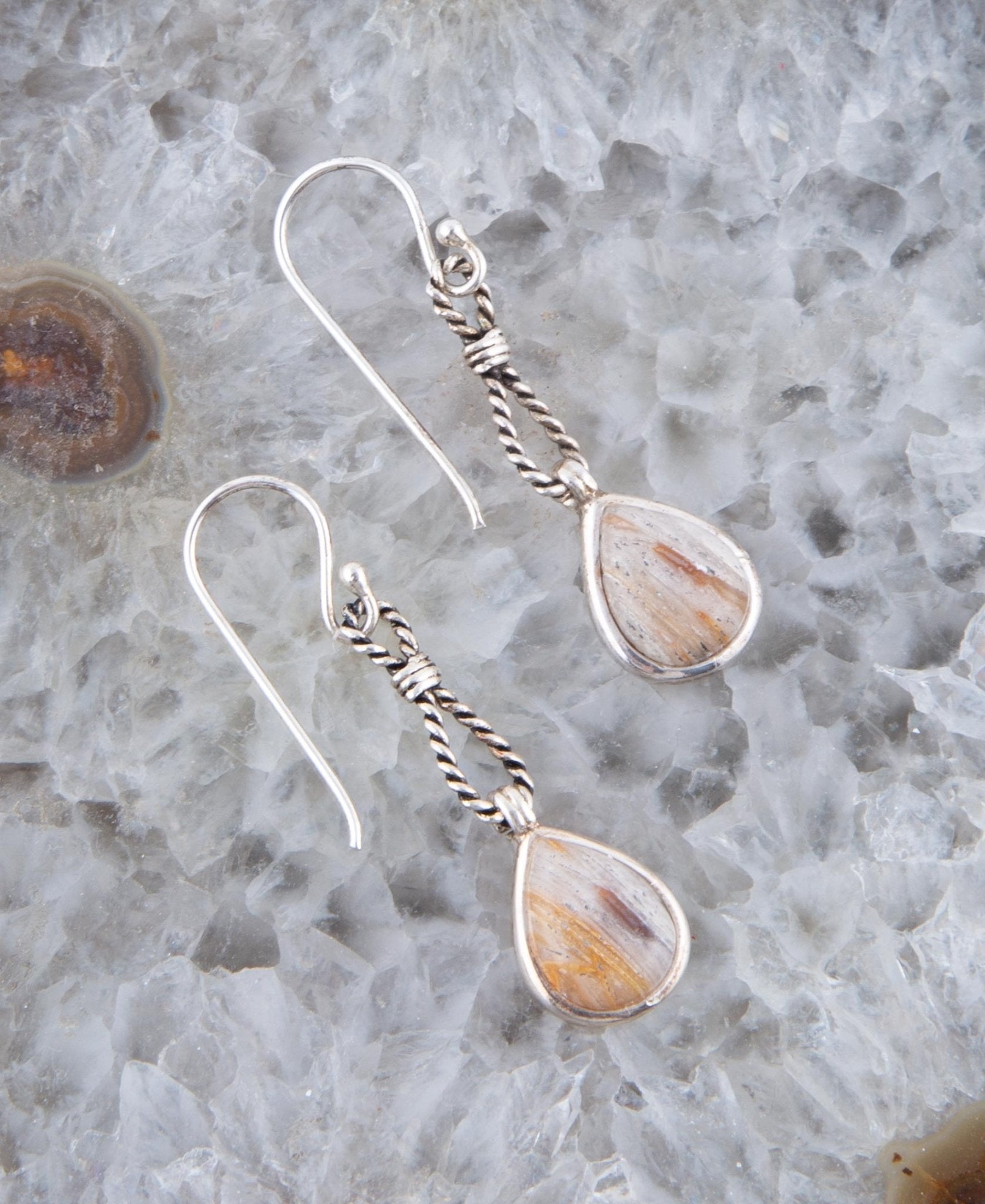Astro Grey Wood Opal and Sterling Silver Drop Earrings Barse Jewelry
