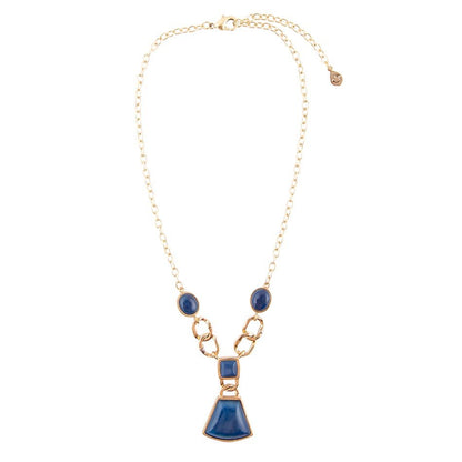 Athena Blue Agate Golden Statement Necklace Barse Jewelry