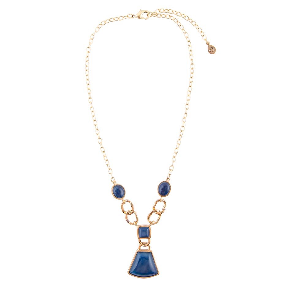 Athena Blue Agate Golden Statement Necklace Barse Jewelry
