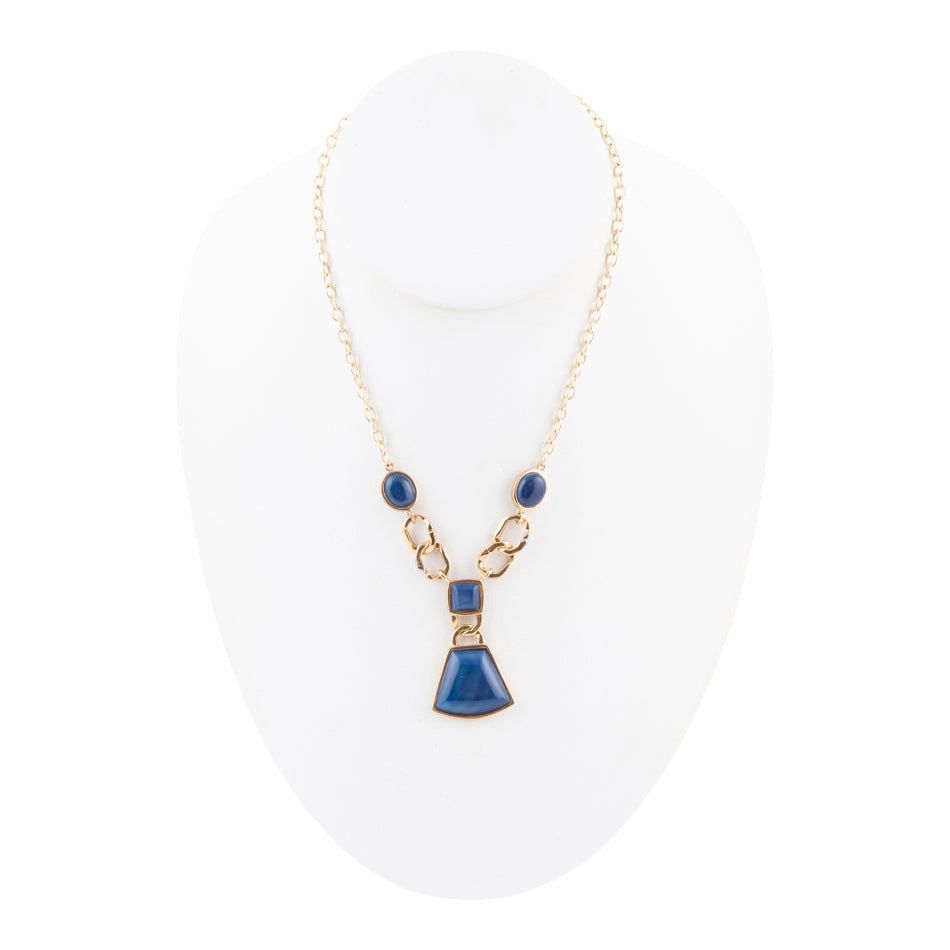 Athena Blue Agate Golden Statement Necklace Barse Jewelry
