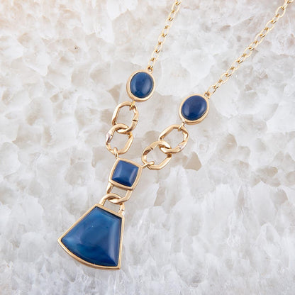 Athena Blue Agate Golden Statement Necklace Barse Jewelry