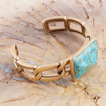Athena Blue Turquoise Golden Cuff Bracelet Barse Jewelry