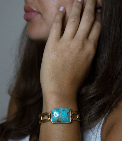 Athena Blue Turquoise Golden Cuff Bracelet Barse Jewelry