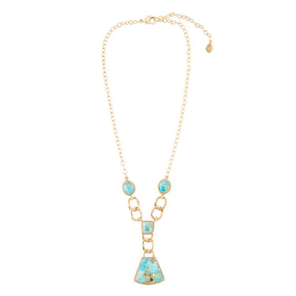 Athena Blue Turquoise Golden Y Neck Necklace Barse Jewelry