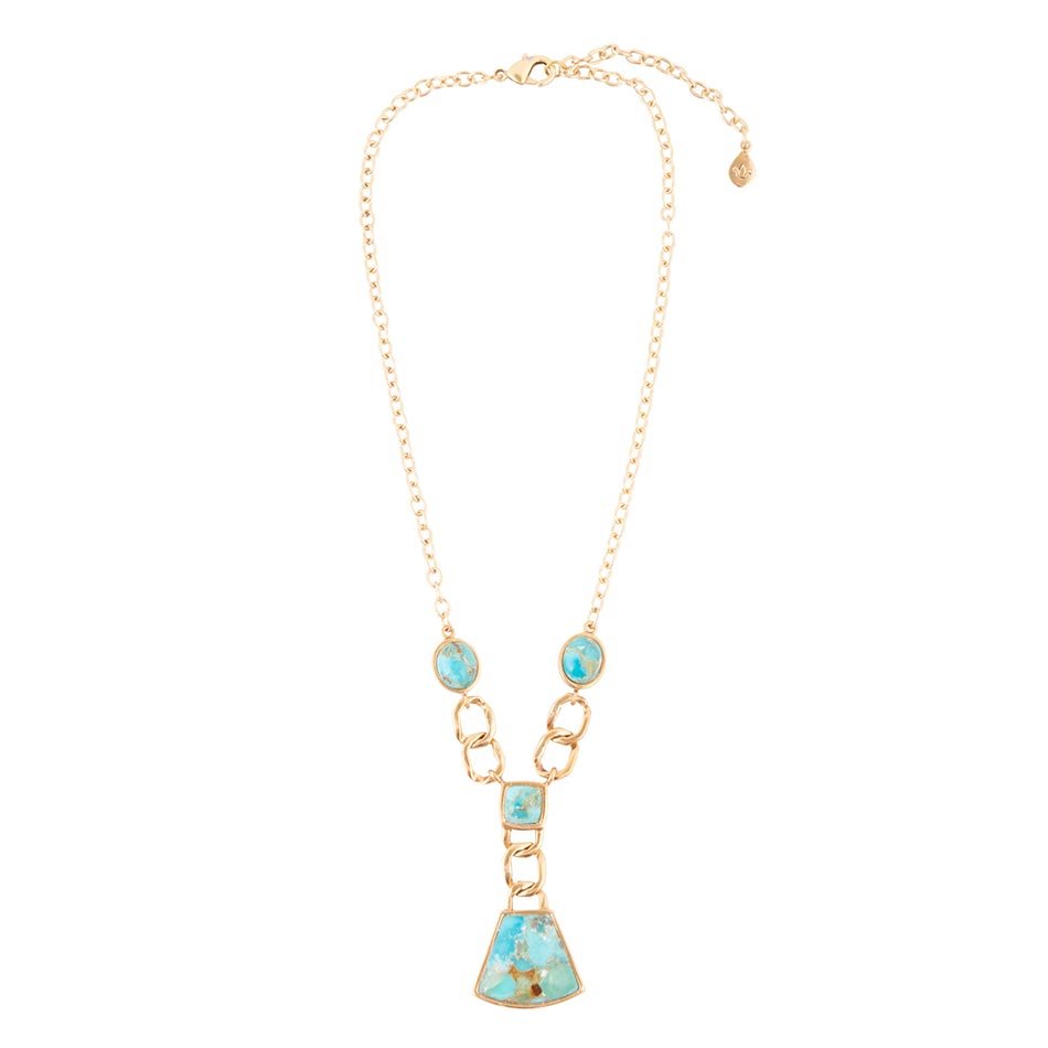 Athena Blue Turquoise Golden Y Neck Necklace Barse Jewelry
