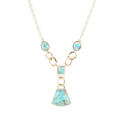 Athena Blue Turquoise Golden Y Neck Necklace Barse Jewelry