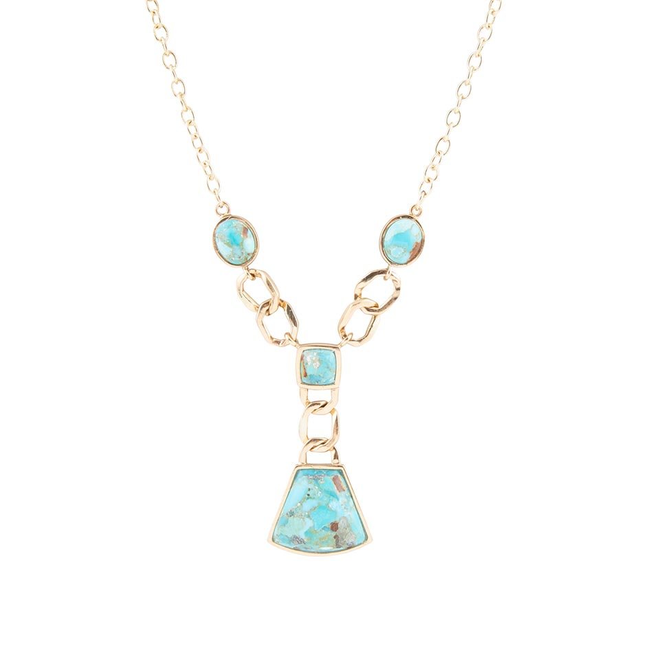 Athena Blue Turquoise Golden Y Neck Necklace Barse Jewelry