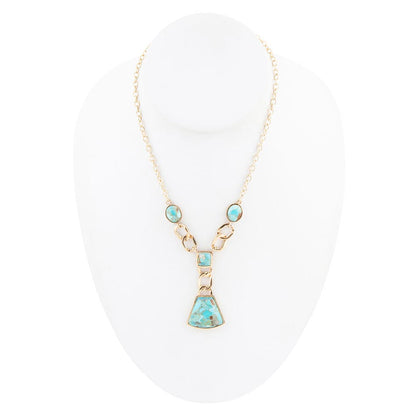 Athena Blue Turquoise Golden Y Neck Necklace Barse Jewelry