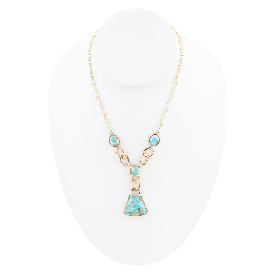 Athena Blue Turquoise Golden Y Neck Necklace Barse Jewelry