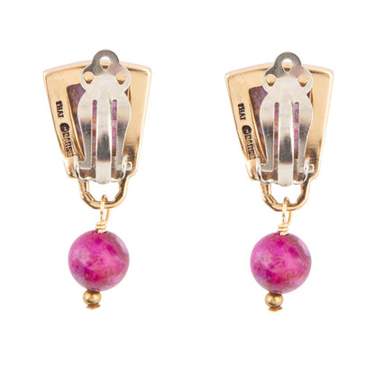 Athena Pink Spiny Oyster Matrix Golden Clip Earrings Barse Jewelry