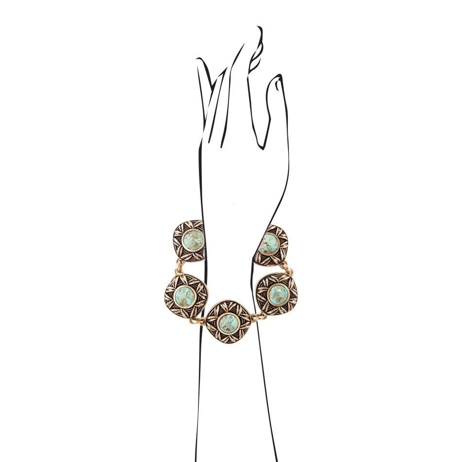 Avalon Blue Turquoise Golden Link Bracelet Barse Jewelry