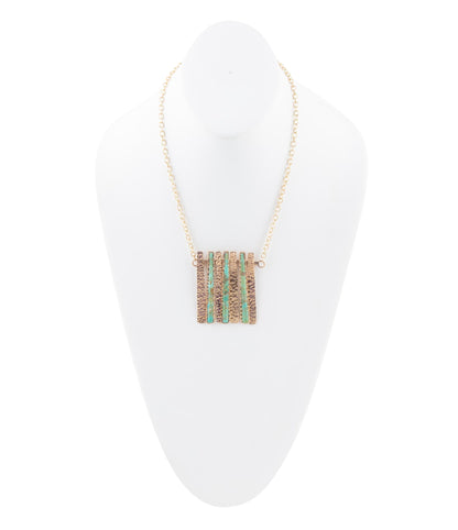 Aztec Blue Turquoise and Golden Bronze Fan Necklace Barse Jewelry