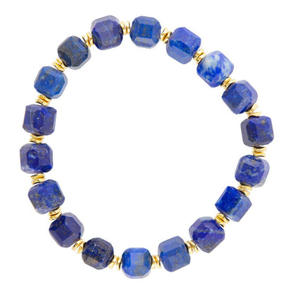 Azul Blue Cubed Lapis Golden Stretch Bracelet Barse Jewelry