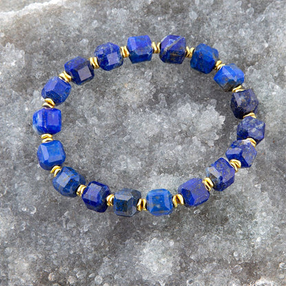 Azul Blue Cubed Lapis Golden Stretch Bracelet Barse Jewelry