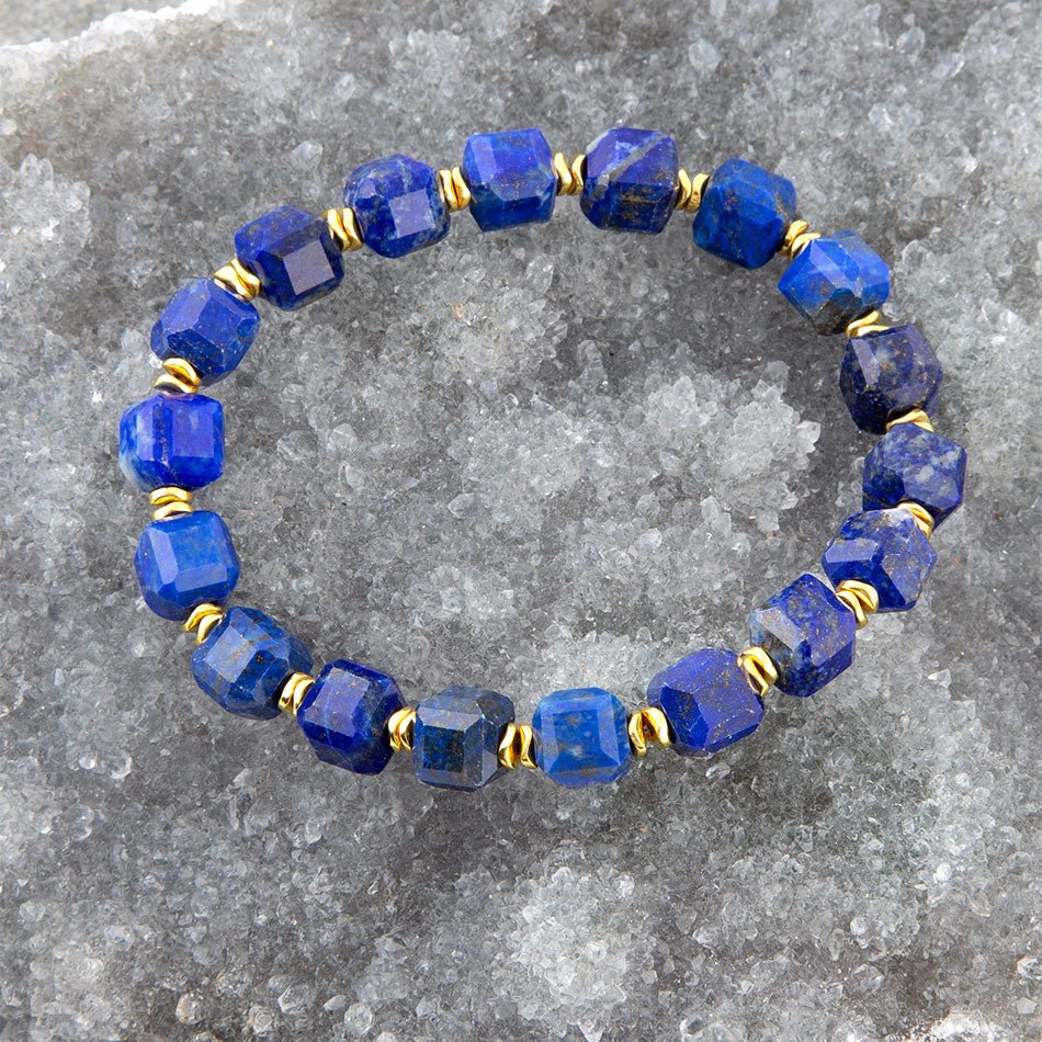 Azul Blue Cubed Lapis Golden Stretch Bracelet Barse Jewelry