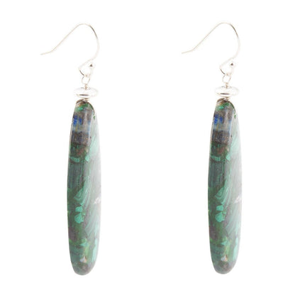 Blue Green Azurite Matrix Statement Sterling Silver Drop Earrings Barse Jewelry
