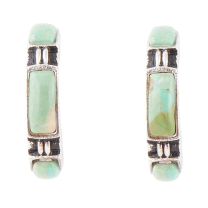 Baguette Blue Turquoise and Sterling Silver Hoop Earrings Barse Jewelry