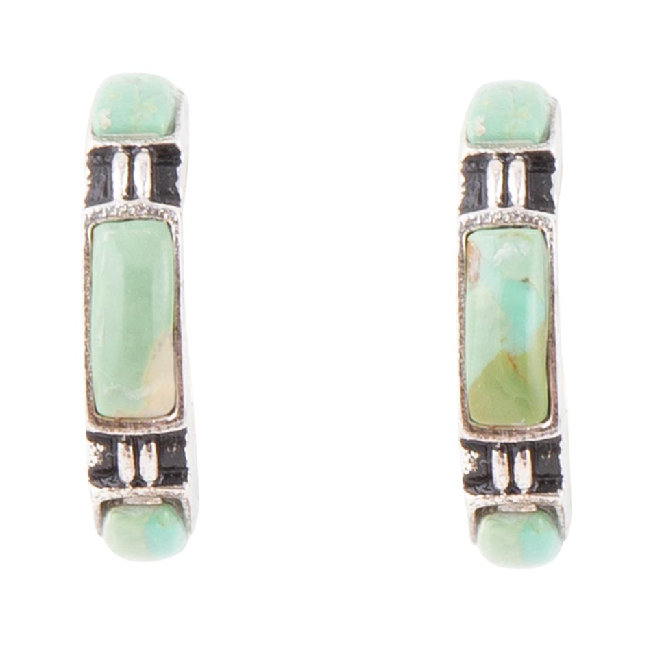 Baguette Blue Turquoise and Sterling Silver Hoop Earrings Barse Jewelry