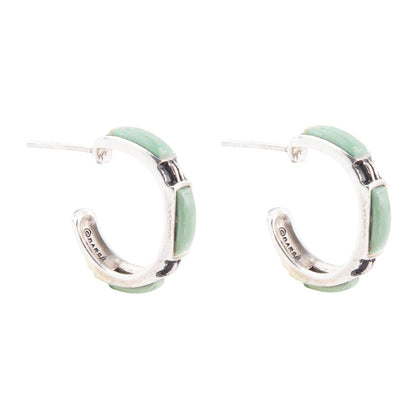 Baguette Blue Turquoise and Sterling Silver Hoop Earrings Barse Jewelry