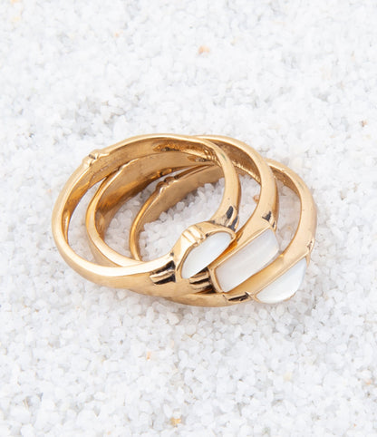 Baguette White Mother of Pearl Golden Stack Ring Set Barse Jewelry