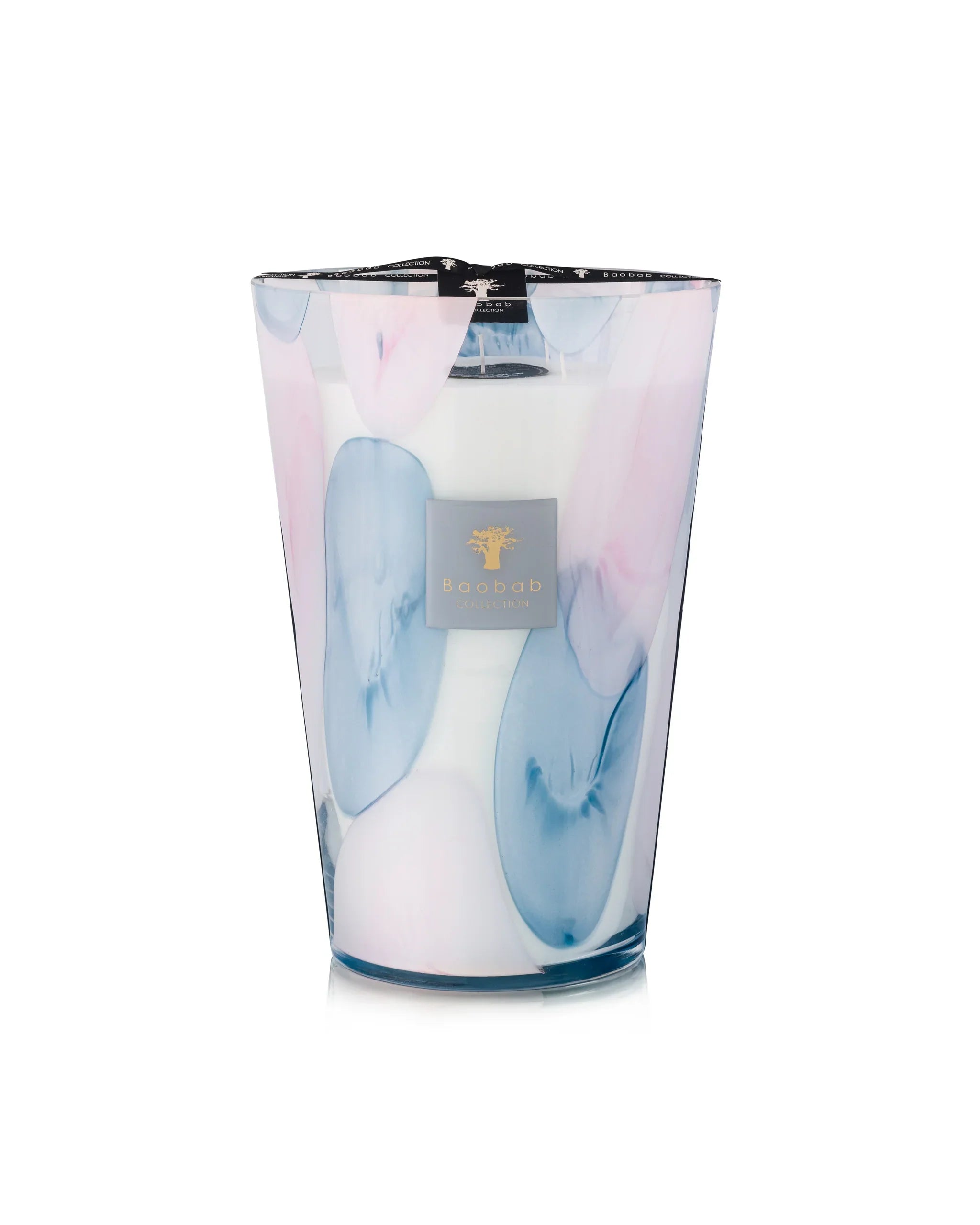 Baobab Collection Riviera Leopolda scented candle in translucent glass with pink and blue bubbles.